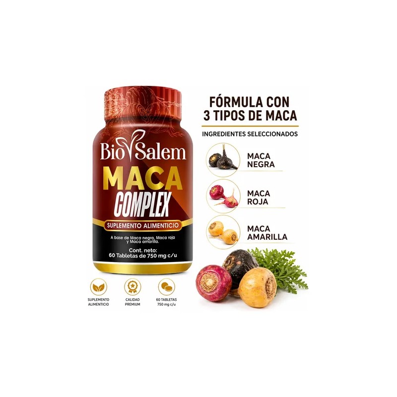 Maca Complex 60 Tabs Bio Salem Maca Amarilla Roja Y