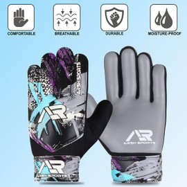 Arsh Sports Soccer Goalie Gloves,Football Goalkeeper Gloves for Kids Boys Youth Children Double Wrist Protection Along 4mm Super Grip Palm (Gray Black, Size 4 Suitable for 6-9 Years)