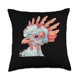 Serama Chicken Cyberpunk Throw Pillow