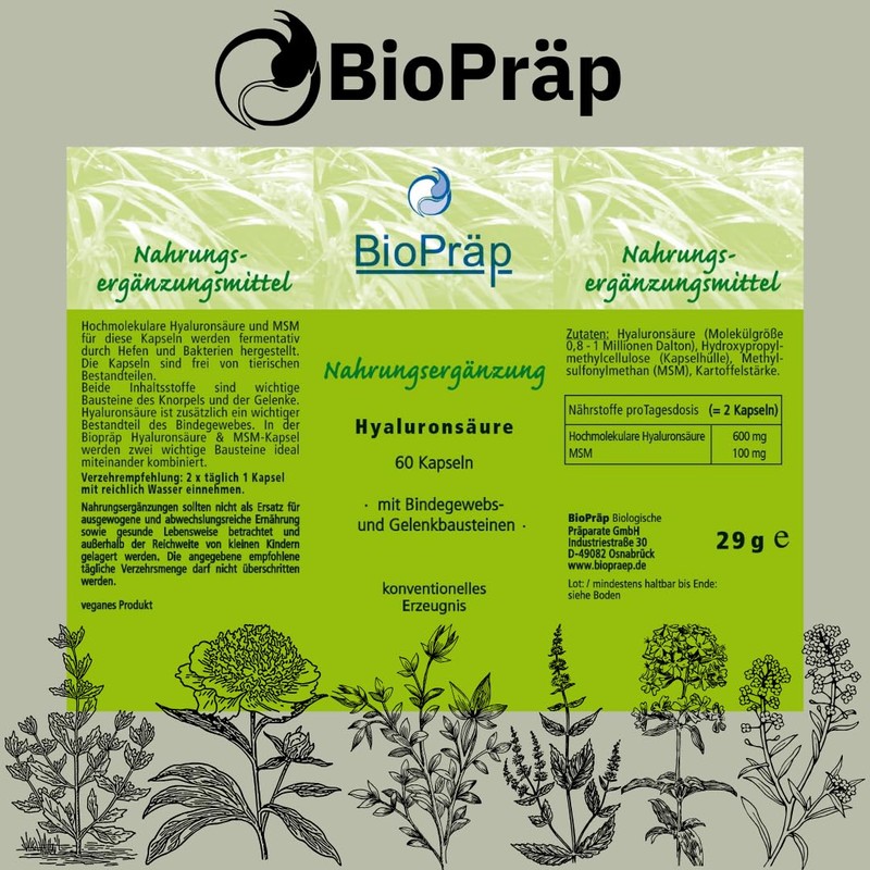 BioPräp Hyaluronic Acid Capsules with MSM | 60 Cellulose Capsules