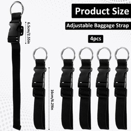 Bewudy Pack of 4 Add A Bag Luggage Straps, Adjustable Luggage Strap Jacket Holder Luggage Connecting Straps Portable Suitcase Strap Travel Accessories for Luggage or Backpack Connecting (Black)