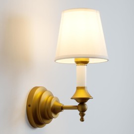 SongCiLT Vintage Fabric Sconce Wall Lighting, Rustic Linen Cloth Wall Light Fixtures, Hardwired Antique Brass Finished Wall Mounted Lamp for Bathroom Vanity Bedroom Living Room