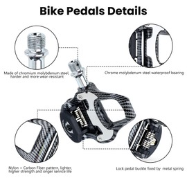 Road Bike Pedals, SPD Pedals, Clipless Bicycle Pedals with Cleats Compatible with SPD SL System, 9/16" Aluminum Alloy Threads Cycling Pedal, for Indoor Outdoor, MTB, Spin Bike (Black)