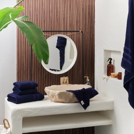SOFE H&L | Olea Luxury Turkish Cotton Bath Towels Set of 6 : 2 Bath Towels 2 Hand Towels 2 Wash Cloths, Navy | Thick, Premium, Soft, Durable, Absorbent - Hotel Quality Towel Sets for Bathroom