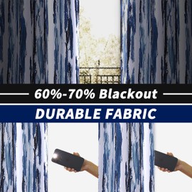 DriftAway Paint Brush Watercolor Lined Thermal Insulated Blackout Grommet Window Curtains Navy Blue White Ink Stroke Stripe Pattern Energy Saving 2 Layers 2 Panels 52 Inch by 84 Inch