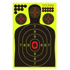 Lipulacer 12 x 18 inch Shooting Targets, Silhouette Splatter Targets Adhesive, Upon Impact Bright Burst Yellow Reactive Targets for Shooting Range (Red Bullseye-50Pack)