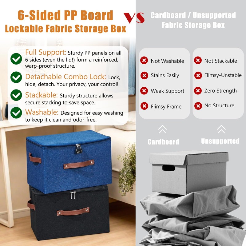 VinneGenzz Storage Bins Boxes with Zipper Lid Combination Lock PU