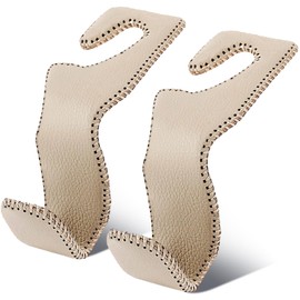 EldHus Car Seat Hooks for Purses and Bags, 2 Pack Car Purse Holder for Grocery Bag Handbag Clothes, Metal Headrest Hooks Covered by Leather, Beige