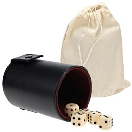 WE Games Black Vinyl Dice Cup with Burgundy Felt Lining, Storage Compartment & 5 Dice - Perfect for Farkle and Dice Games