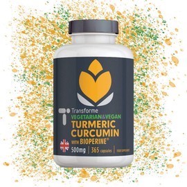 Transforme Turmeric Curcumin High Strength 500mg with BioPerine, 365 Capsules with Black Pepper Extract for up to 20 Times Better Absorption, Vegan & Vegetarian, Gluten Free