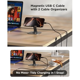 Magtame Magnetic Staycable 5FT USB C to USB C Cable with Cable Keeper, 60W Fast Charging and Data Sync Type C Charger Cord, Braid and Easy Snap on for Phone 16 Pro Max 15 Plus S24/23 Original Design
