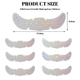 Yamobi Holographic Multichrome Glitter Freckles Tattoo, Waterproof Patches for Women, Star Glitter Temporary Tattoo for Festival Rave Pack of 6