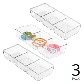 iDesign 3-Section Drawer Organizer for Kitchen, Bathroom, and Desk Drawers - Set of 3 - Clear