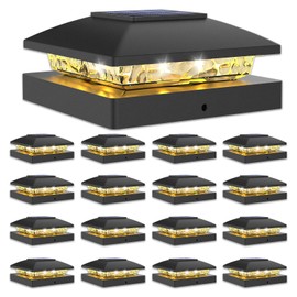 VOLISUN 4x4 Solar Post Cap Light 16pack,Solar Fence - Post Lights Outdoor Waterproof for Wooden/Vinyl Post, White Deck Post Cap Light Solar Powered with Warm White for Garden/Patio/Porch, Black