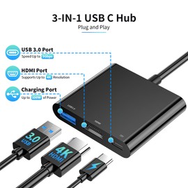 CableGlaxay USB C HDMI Adapter 2 in 1, USB-C to HDMI and PD Adapter, Supports 60W Charging, Compatible with Thunderbolt 3, 4K HDMI, Black.