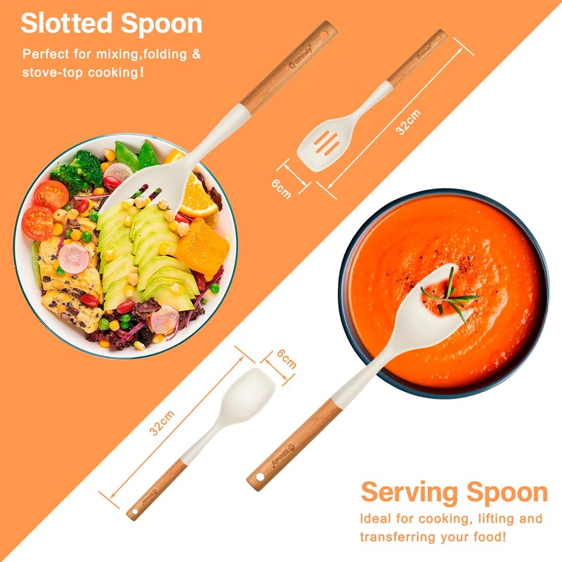 2Pcs Large Silicone Cooking Spoon Set, Nonstick Serving Spoons for