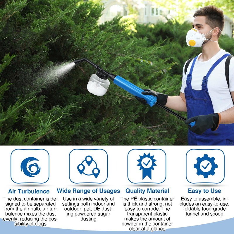 Qualirey Diatomaceous Earth Duster, 250ml Garden Powder Applicator Dispenser, Bulb