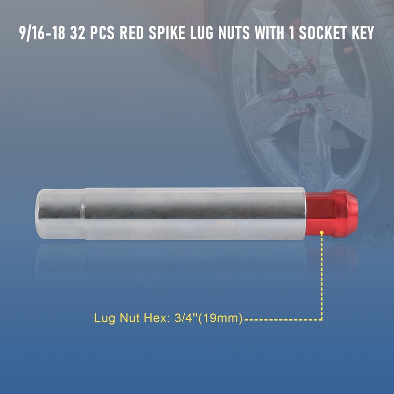 JDMSPEED New Red 32 Pc Set Spike Lug Nuts 9/16"