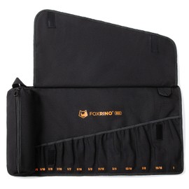 Foxrino Wrench Roll, Wrench Roll Up Pouch, 13-Pocket Heavy Duty Canvas Wrench Organizer Bag for SAE Combination Wrenches, Portable Tool Roll Bag, Gifts for Men for Christmas(Black, 13+1 SAE)