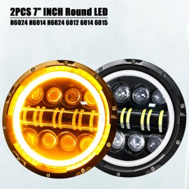 CHUSYYRAY Pair 7" Inch Round LED Headlights Angle Eyes DRL For Jeep Wrangler JK LJ TJ CJ