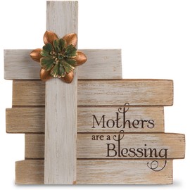 Pavilion Gift Company Simple Spirits - Mothers are A Blessing Cross Plaque 6 Inch, Solid, Gray