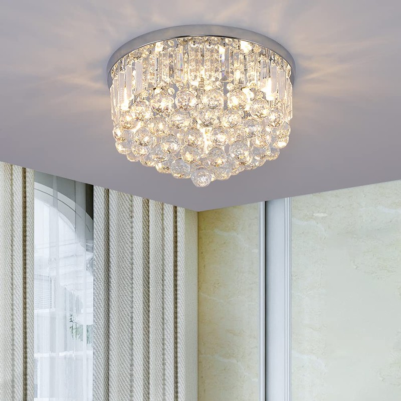 Gopmmy Modern K9 Crystal Raindrop Chandelier Lighting, Flush Mount G9