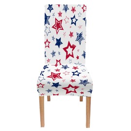 Jacrane Navy and White Dining Chair Cover Set of 4 Abstract Urban with Stars Colored as USA Flag Stretch Spandex Kitchen Chair Slipcovers Removable Washable Geometric Parsons Chair Cover