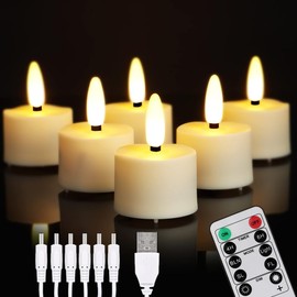 FPOO LED Rechargeable Tea Lights Candles with Remote, 6 pcs Battery Operated Tealights with Flickering Flame, USB Charging Cable, Timer Votive Candles for Wedding Decor Christmas Party