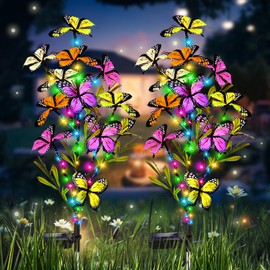 Solar Garden Lights Outdoor, Waterproof Solar Lights 4 Pack Solar Butterfly Lights with 60 LED 12 Butterfly Colorful Lighting for Garden Yard Lawn Outdoor Decor, Gift for Mom Women Mother's Day