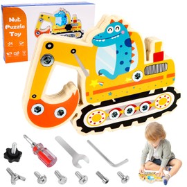 KFDDRN Montessori Toy 2 Years, Montessori Wooden Screw Board, Motor Skills Toy, Digger Toy, Children's Toy, Motor Skills Toy