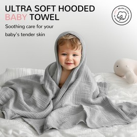 Muslin Bath Towel Baby 3 Pack, Hooded Baby Towels for Girl Boy, Muslin Cotton Baby Bath Towel with Hood for Babies, Infant, Toddler and Kids Newborn Essential (35 X 35 Inch) (Rose + Grey + Apricot)