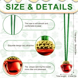 AIEX 60pcs Christmas Bell Necklaces in Bulk, Colorful Christmas Jingle Bell Necklace Large Bell Necklace with Ropes for Christmas Supplies (Red, Green, Silver, Gold)