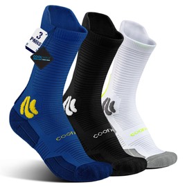 BRISIRA Coolmax Bamboo Viscose Compression Running Socks Men Women 3 Pack Crew Sport Sock for Hiking Walking Work Basketball with Cushion, Anti Blister & Odor, Moisture Wicking, Ankle & Arch Support