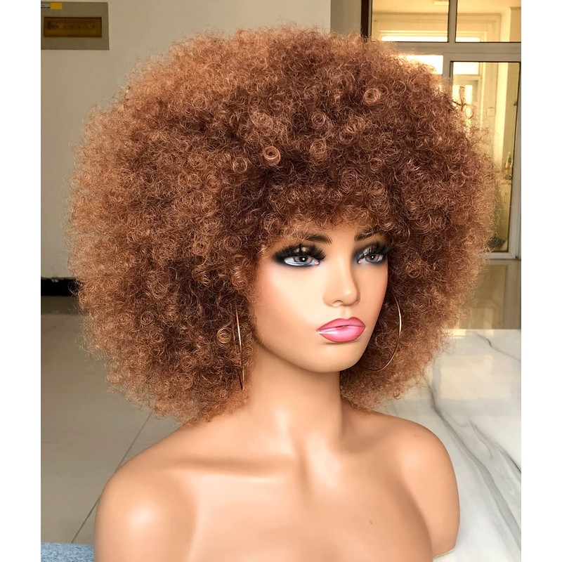 HIHOO Short Afro Wig with Bangs for Black Women Afro
