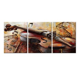 sechars 3 Pieces Music Wall Art Abstract Violin Painting Canvas Prints Rustic Musical Instrument Artwork for Home Living Room Bedroom Music Classroom Vintage Decoration Ready to Hang (Small)