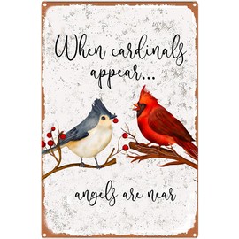 Cardinal Vintage Tin Sign When Cardinals Appear Angels Are Near Retro Metal Sign Bereavement Memorial Gift Religious Cemetery Decor 8x12 inch