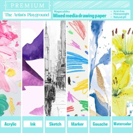 Mixed Media Paper 60 Sheets, 9 X 12 Inches 140 LB/300 GSM Heavyweight Cotton Paper Smooth/Medium Rough Texture Art Paper for Watercolor, Gouache, Marker, Painting, Drawing, Sketching