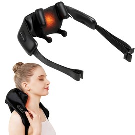 DS SAVORING Cordless Neck and Shoulder Massager with Heat, Electric Deep Tissue Kneading for Back Pain, Hands-Free Shiatsu Massage Pillow, Portable for Home, Office, Travel