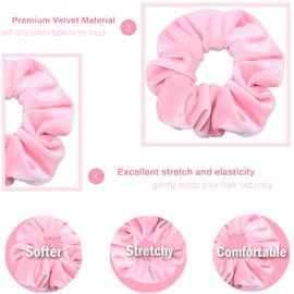 VENUSTE Pink Scrunchies, Premium Velvet Scrunchy for Hair, Solid Colors Thick Hair Bands, Soft Ropes Ponytail Holder Hair Accessories for Women and Girls, 12 Pack