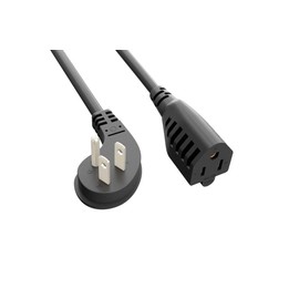 CompuCablePlusUSA.com Space-Saving Low-Profile NEMA 5-15P to 5-15R Extension Power Cord with 45-Degree Angled Flat Plug, 16 AWG 3-Conductor SJT Cable, 13A 125V, UL Listed, Indoor Use, Black, 6 Feet