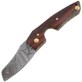 Old Ram Handmade Real Damascus Steel Cigar Cutter Rose-Wood Handle Comes with Leather Sheath