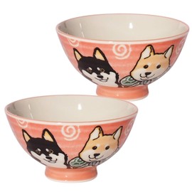 Minoru Ceramic Rice Bowl Shiba Inu Pink Diameter 4.6 inches (11.7 cm) Set of 2 φ4.64×H2.48in