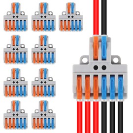 10Pcs 2 in 6 Lever Wire Connector Compact DIY Quick Connect Push-in Splitter Cable Splicing Butt Terminal Block Connectors - Mini Electrical Wire Splice 2 in 6 Out