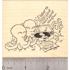 RubberHedgehog Octopus Sweethearts Rubber Stamp, Valentine's Day, Vinyl Record Player K20601 WM