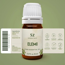Sz Essentials - Elemi Essential Oil (Canarium Luzonicum) - 100% Pure and Undiluted - Fresh, Citrusy & Spicy Scent with Subtle Balsamic and Peppery Undertones - Therapeutic Grade & Vegan -0.17 oz (5ml)