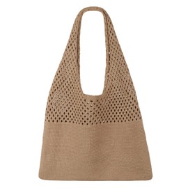 SUOSDEY Crocheted Mesh Beach Tote Bag, Summer Holiday Aesthetic Knitted Boho Shoulder Bag for Women, brown