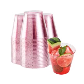 Restaurantware Glitter Cups 5 oz Pack of 500 Pink Glitter Plastic Cups Fancy Drink Tumblers Disposable, Durable Plastic Glasses Cold Food-Friendly Tumblers for Cocktails Punch at Parties