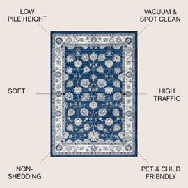 JONATHAN Y MDP101A-4 Modern Vintage Moroccan Traditional Indoor Area -Rug Floral Easy -Cleaning Bedroom Kitchen Living Room, 4 X 6, Navy/Light Grey