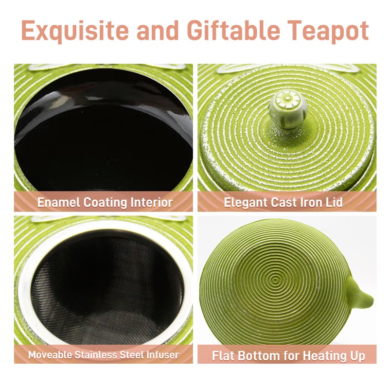 Cast Iron Teapot,SECHUDO Tea Kettle Coated with Enameled Interior for
