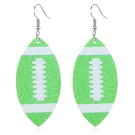 CHUNYANAN Unique Fashion Sequined Leather Football Dangle Drop Earrings for Women Sparkly Charm Tassel Football Earrings Jewelry Gift (Green Earring)